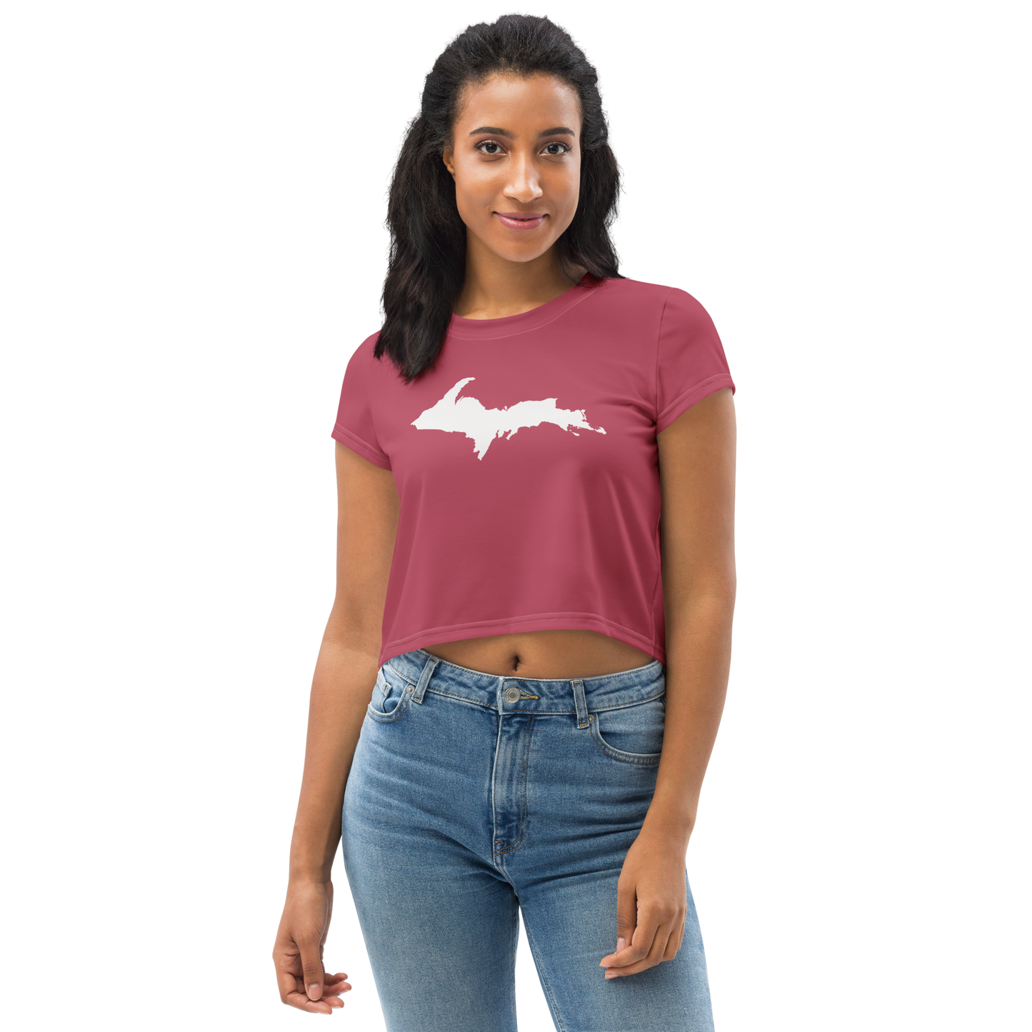 Michigan Upper Peninsula Crop Top (w/ UP Outline) | Sporty - Popstar Pink