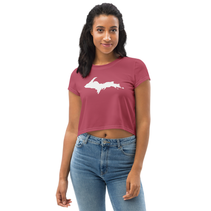 Michigan Upper Peninsula Crop Top (w/ UP Outline) | Sporty - Popstar Pink