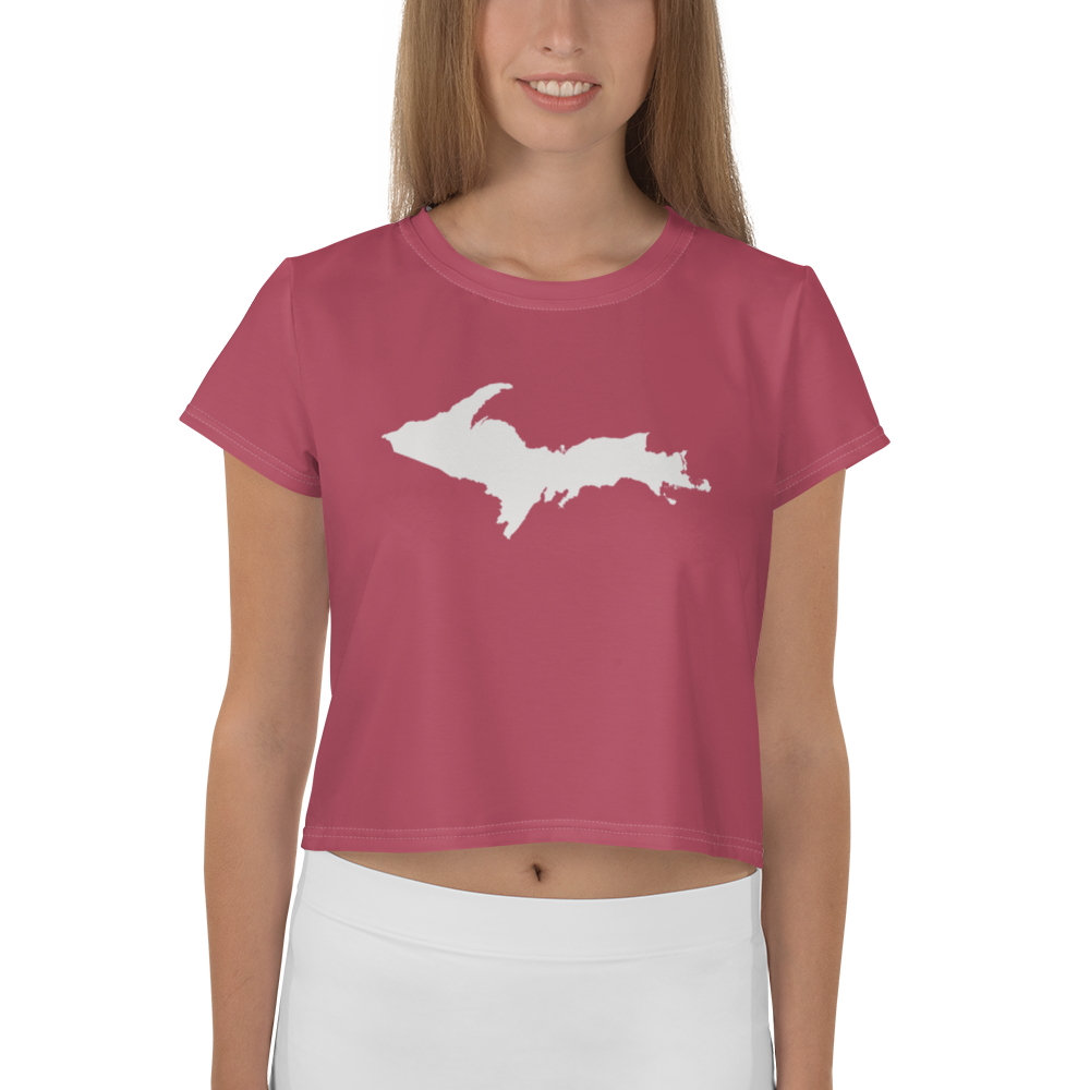 Michigan Upper Peninsula Crop Top (w/ UP Outline) | Sporty - Popstar Pink