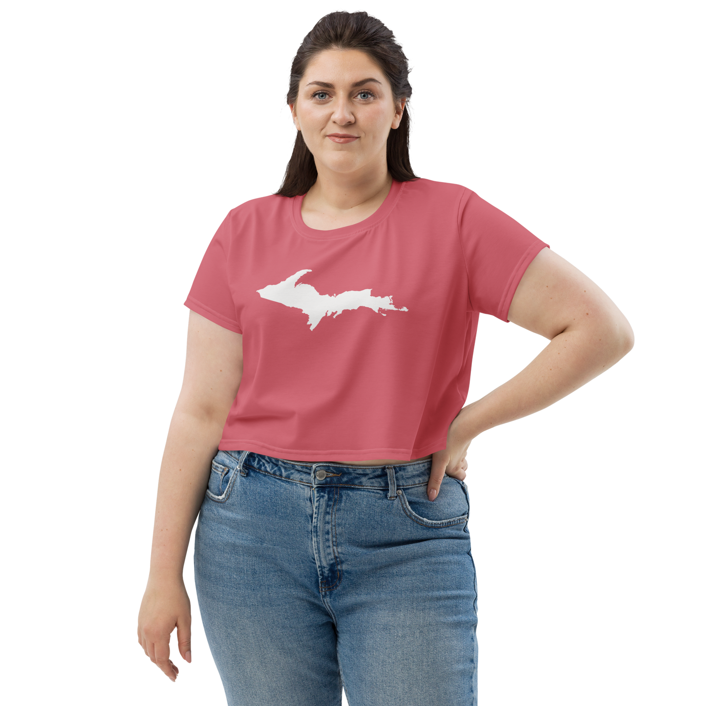 Michigan Upper Peninsula Crop Top (w/ UP Outline) | Sporty - Watermelon Pink