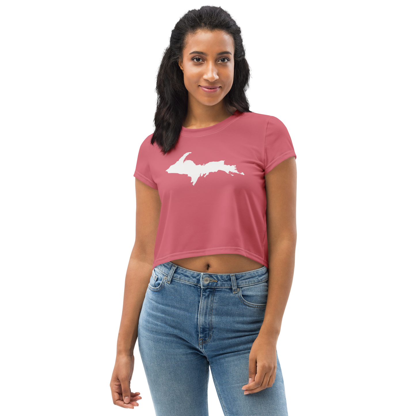 Michigan Upper Peninsula Crop Top (w/ UP Outline) | Sporty - Watermelon Pink