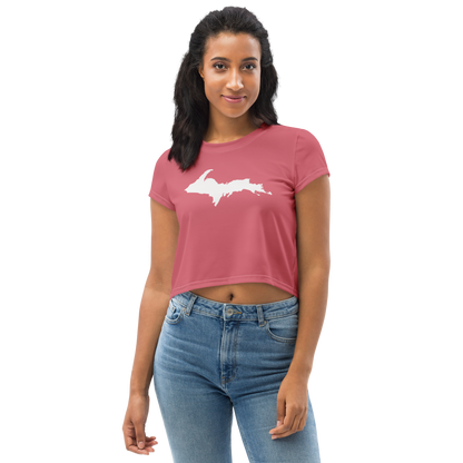 Michigan Upper Peninsula Crop Top (w/ UP Outline) | Sporty - Watermelon Pink