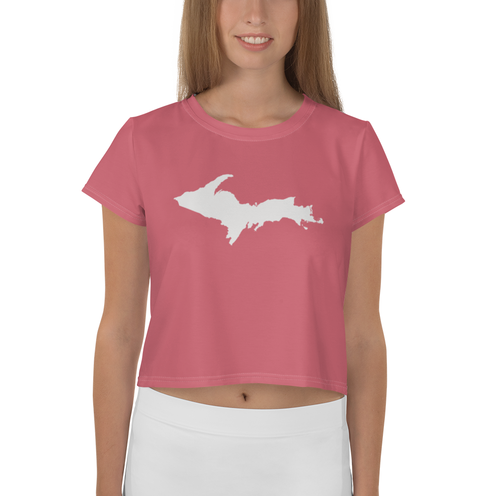 Michigan Upper Peninsula Crop Top (w/ UP Outline) | Sporty - Watermelon Pink