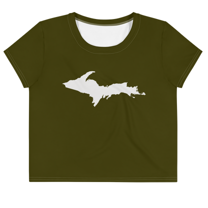 Michigan Upper Peninsula Crop Top (w/ UP Outline) | Sporty - Military Green