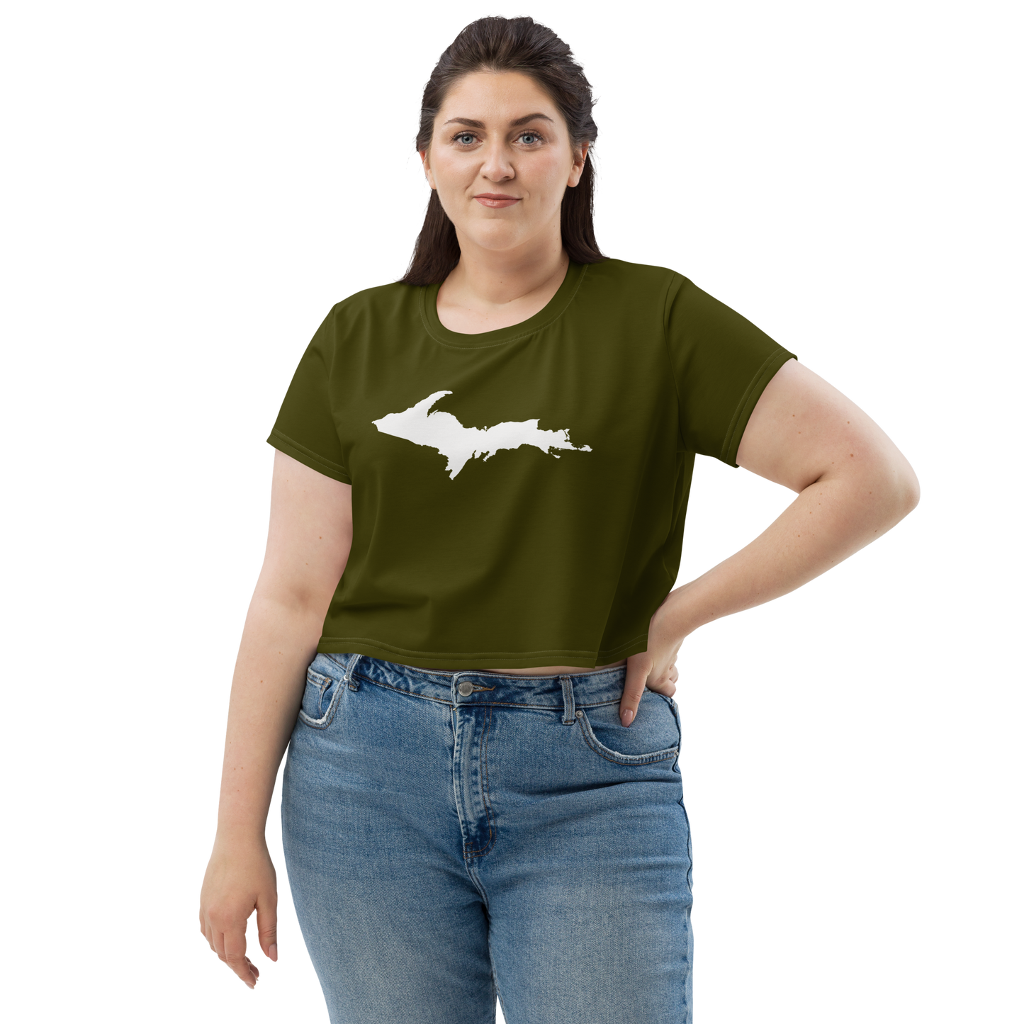 Michigan Upper Peninsula Crop Top (w/ UP Outline) | Sporty - Military Green