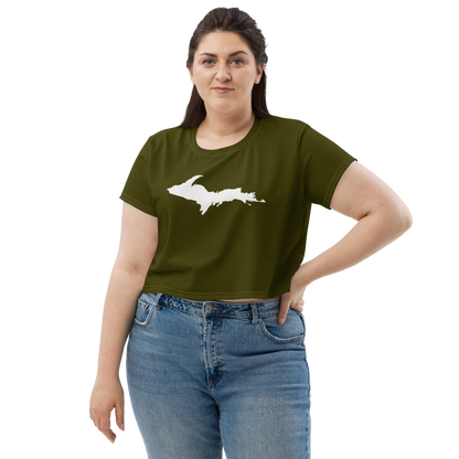 Michigan Upper Peninsula Crop Top (w/ UP Outline) | Sporty - Military Green