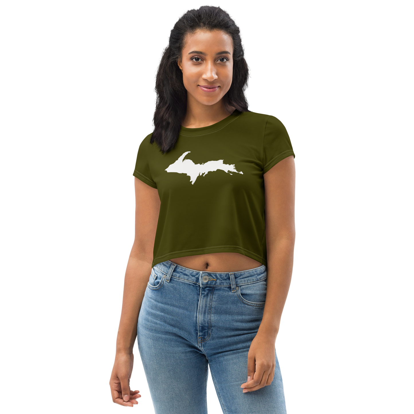 Michigan Upper Peninsula Crop Top (w/ UP Outline) | Sporty - Military Green