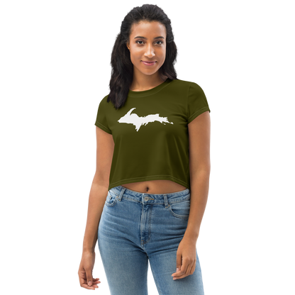 Michigan Upper Peninsula Crop Top (w/ UP Outline) | Sporty - Military Green