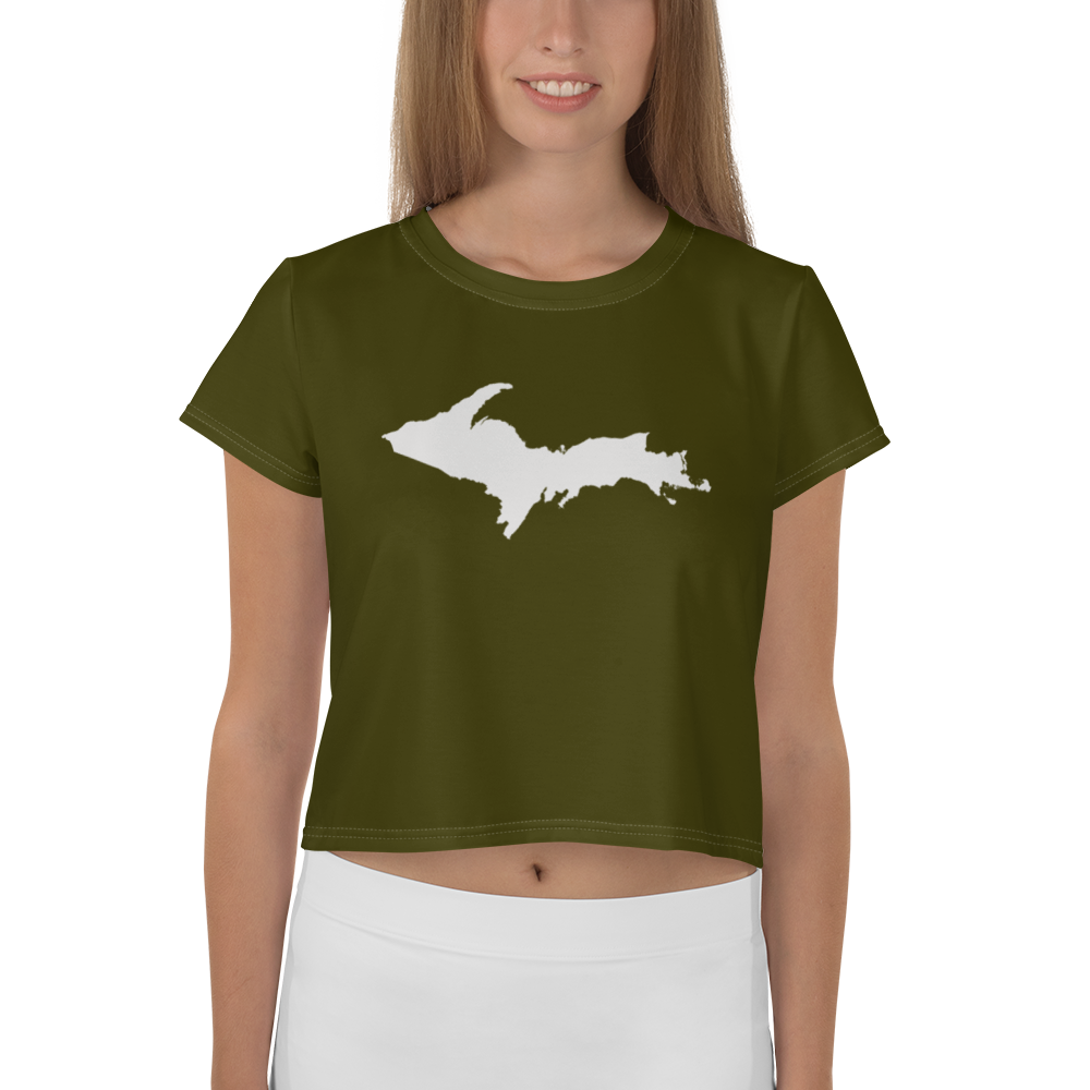 Michigan Upper Peninsula Crop Top (w/ UP Outline) | Sporty - Military Green