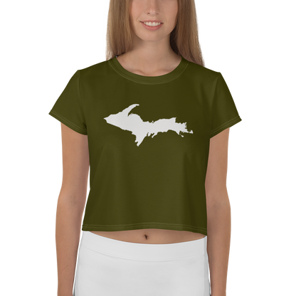 Michigan Upper Peninsula Crop Top (w/ UP Outline) | Sporty - Military Green