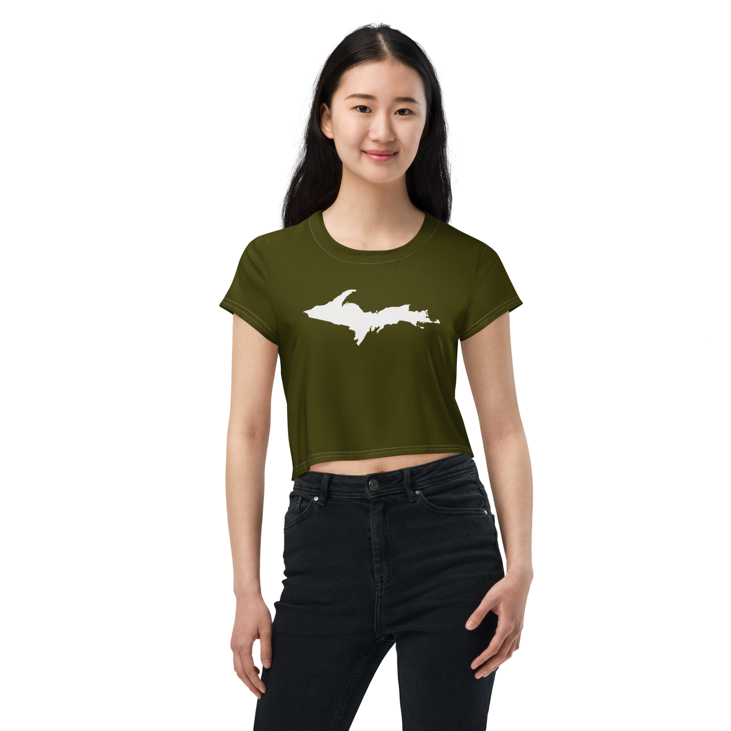 Michigan Upper Peninsula Crop Top (w/ UP Outline) | Sporty - Military Green