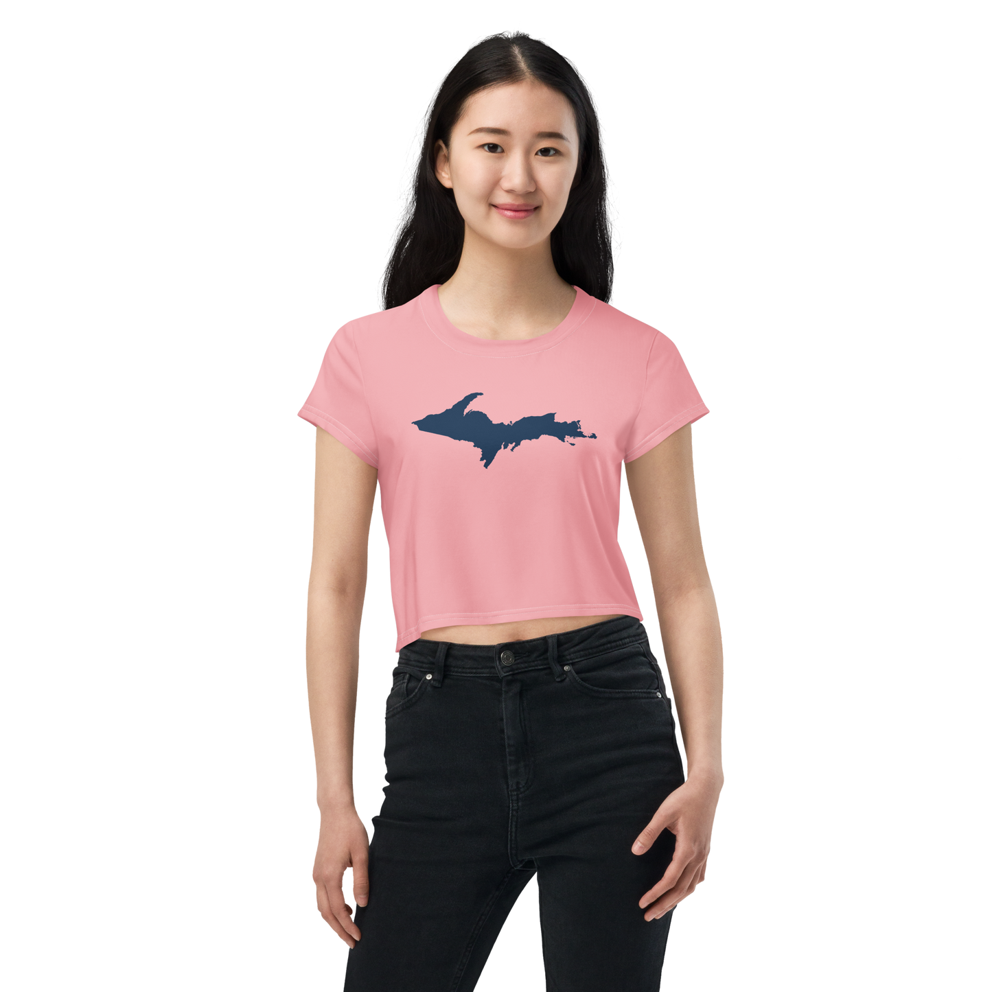 Michigan Upper Peninsula Crop Top (w/ UP Outline) | Sporty - Strawberry Pink