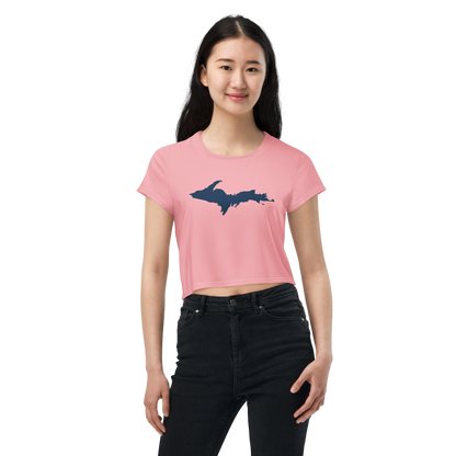 Michigan Upper Peninsula Crop Top (w/ UP Outline) | Sporty - Strawberry Pink