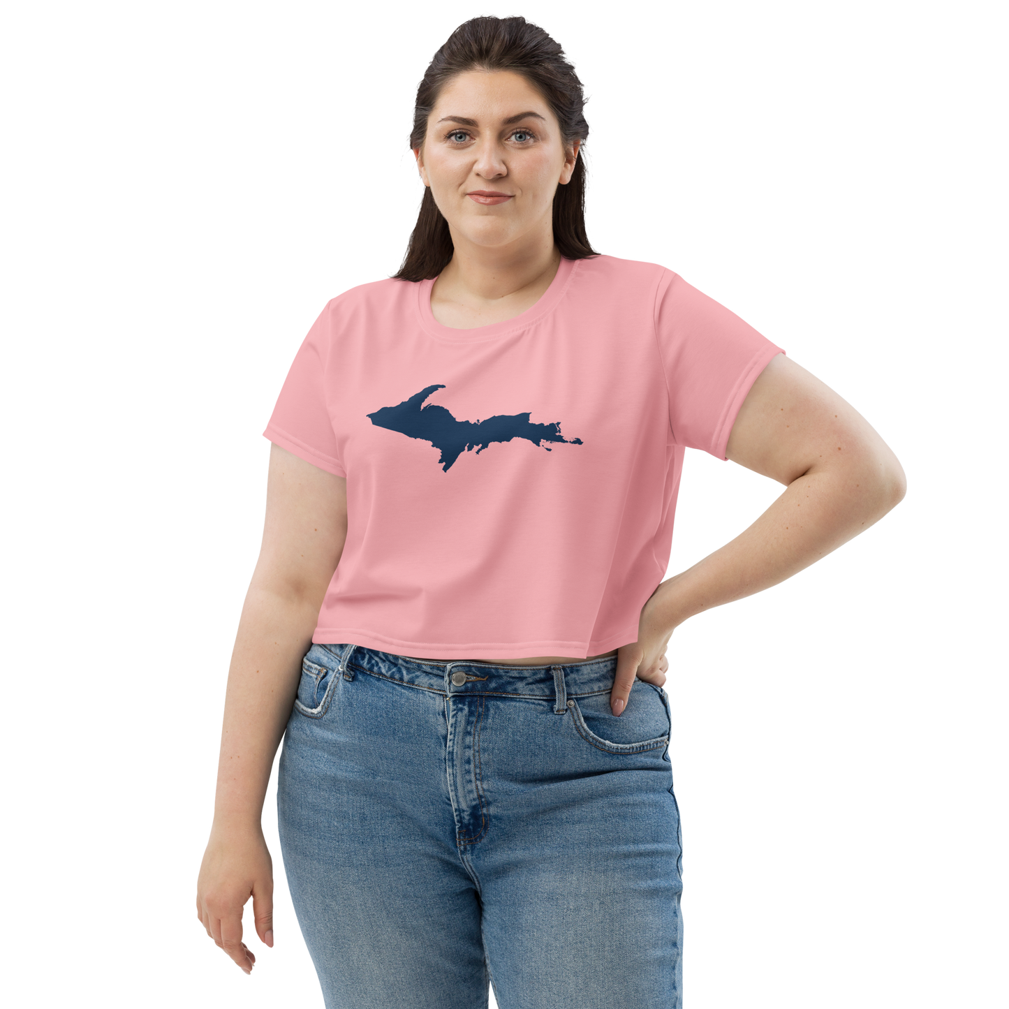 Michigan Upper Peninsula Crop Top (w/ UP Outline) | Sporty - Strawberry Pink