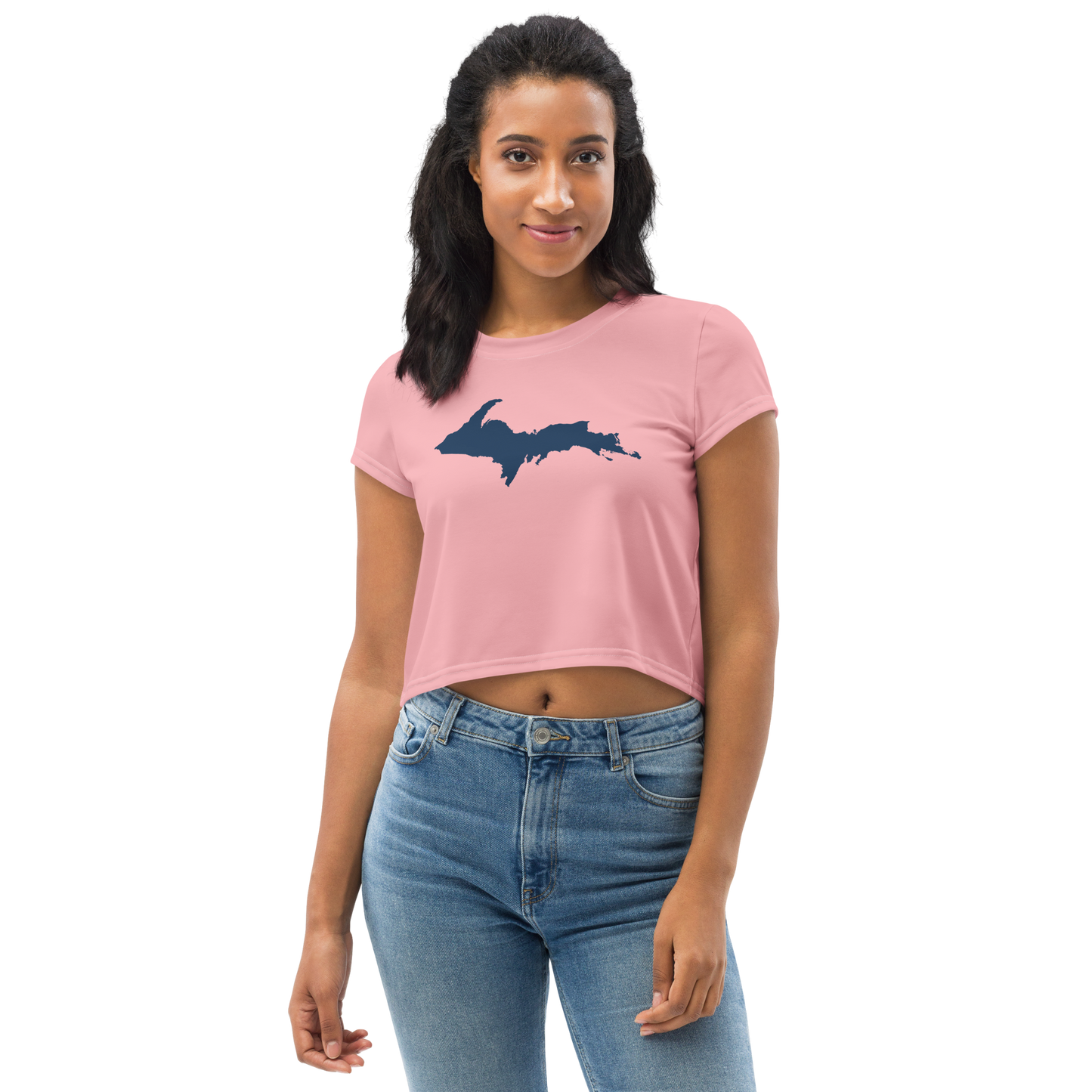 Michigan Upper Peninsula Crop Top (w/ UP Outline) | Sporty - Strawberry Pink