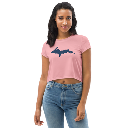 Michigan Upper Peninsula Crop Top (w/ UP Outline) | Sporty - Strawberry Pink