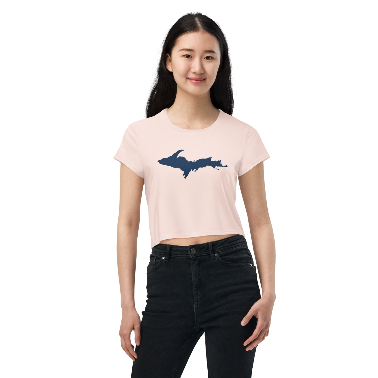 Michigan Upper Peninsula Crop Top (w/ UP Outline) | Sporty - Champagne Pink