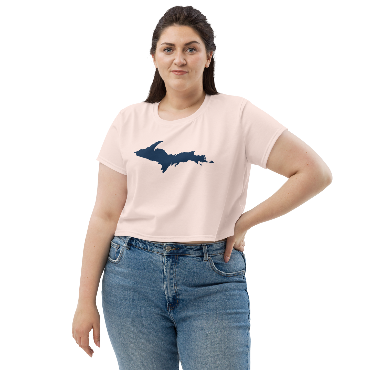 Michigan Upper Peninsula Crop Top (w/ UP Outline) | Sporty - Champagne Pink