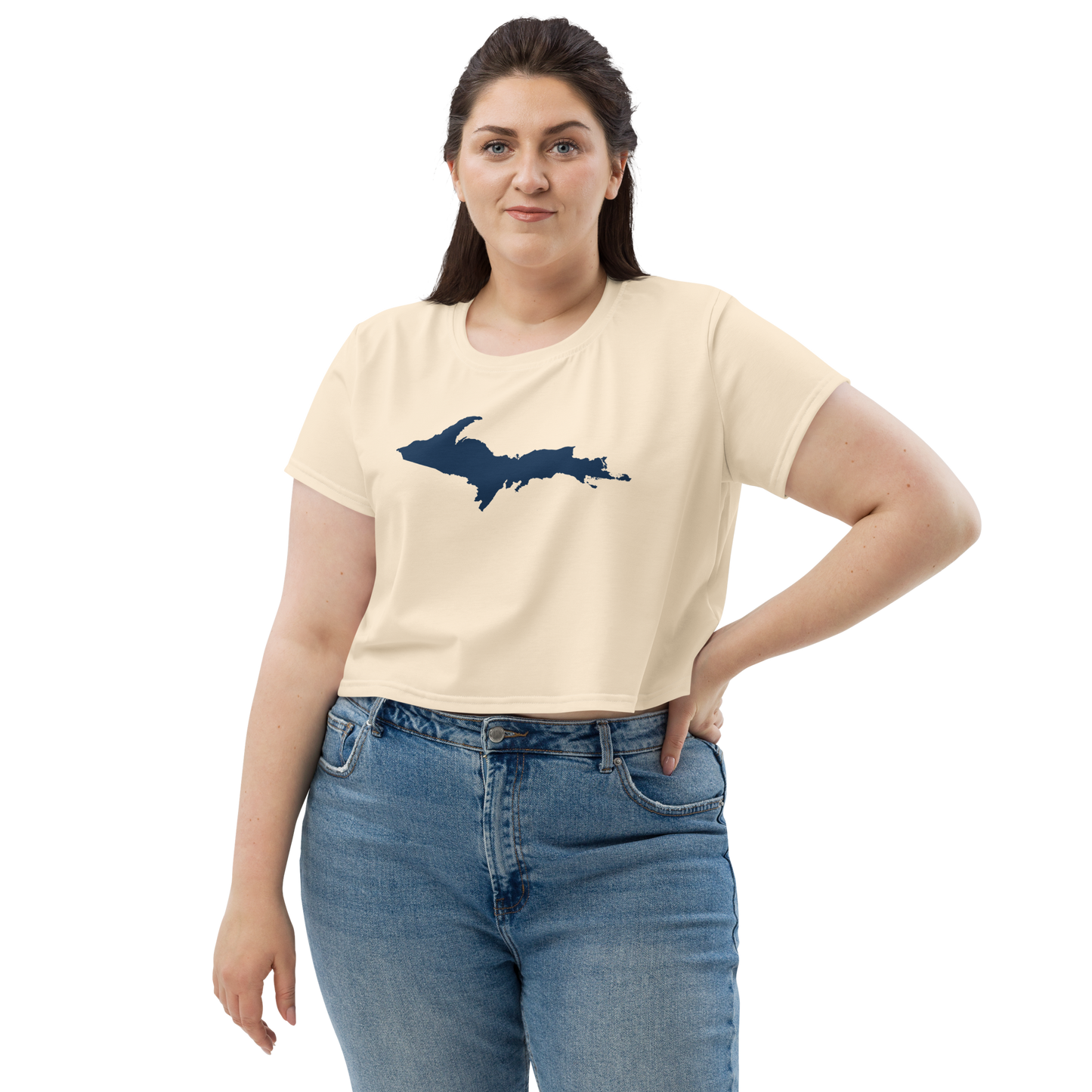 Michigan Upper Peninsula Crop Top (w/ UP Outline) | Sporty - Champagne White