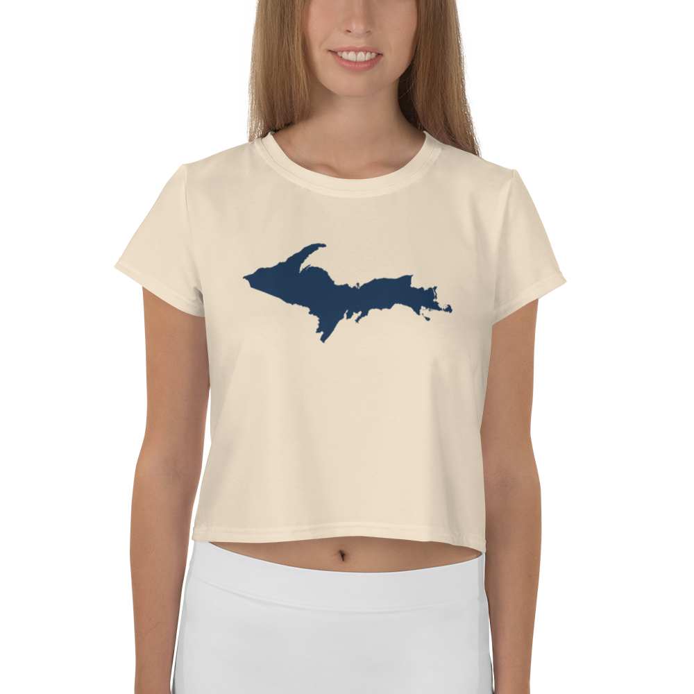 Michigan Upper Peninsula Crop Top (w/ UP Outline) | Sporty - Champagne White