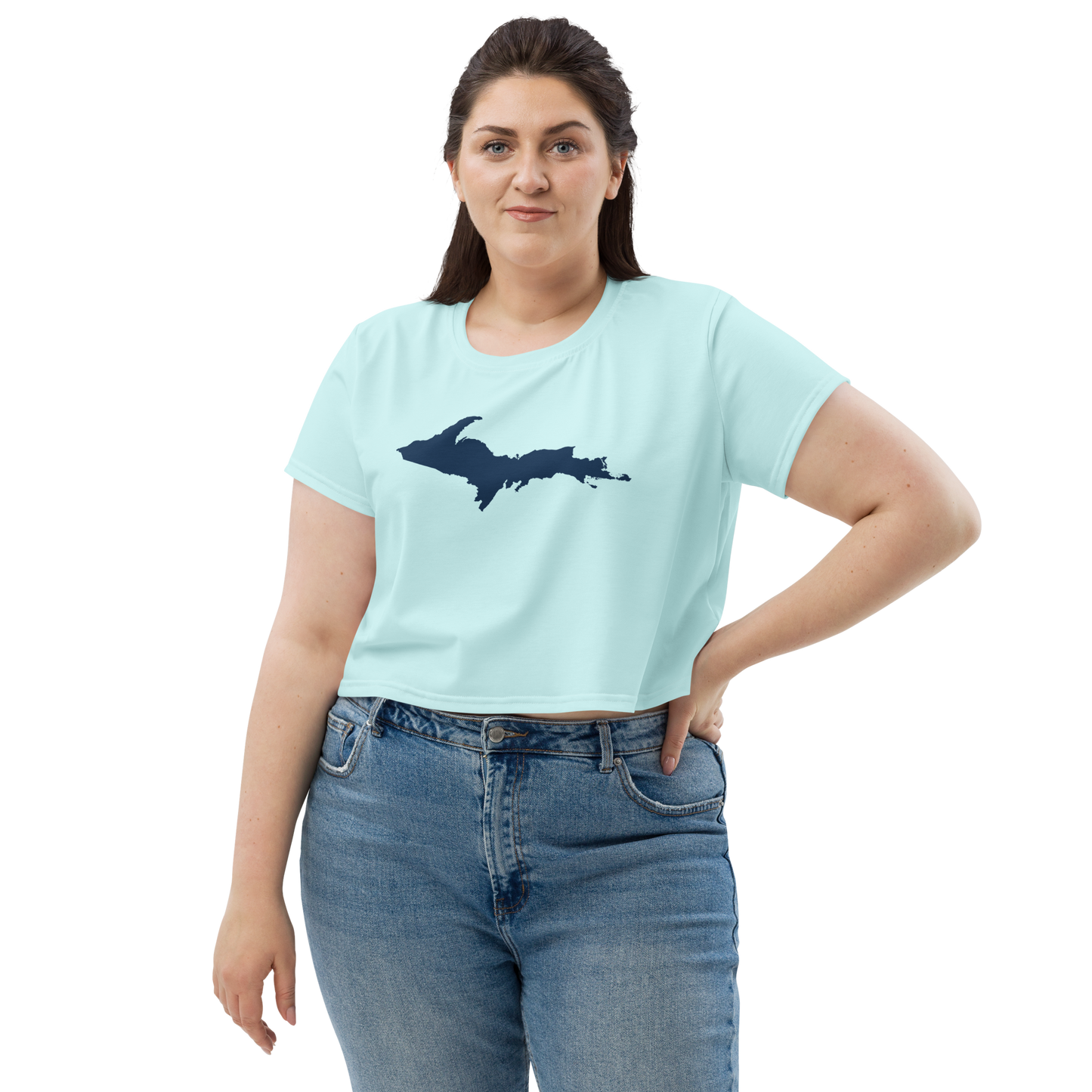 Michigan Upper Peninsula Crop Top (w/ UP Outline) | Sporty - Cyan