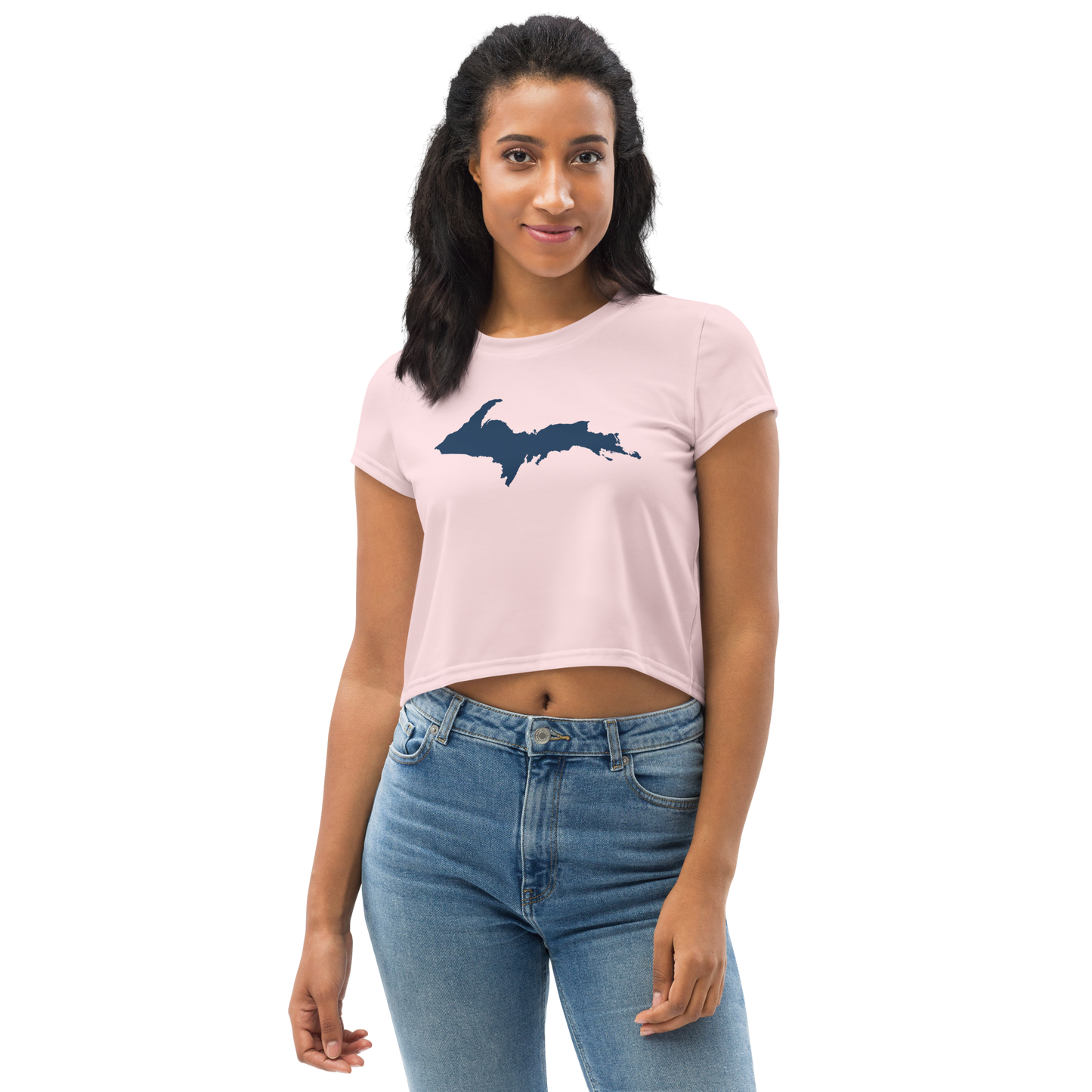 Michigan Upper Peninsula Crop Top (w/ UP Outline) | Sporty - Pale Pink