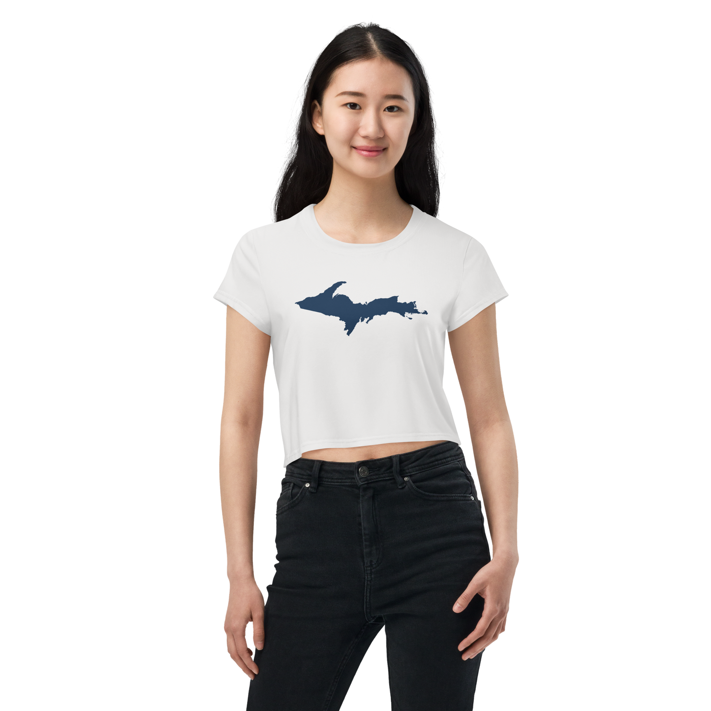 Michigan Upper Peninsula Crop Top (w/ UP Outline) | Sporty - Birch Bark White