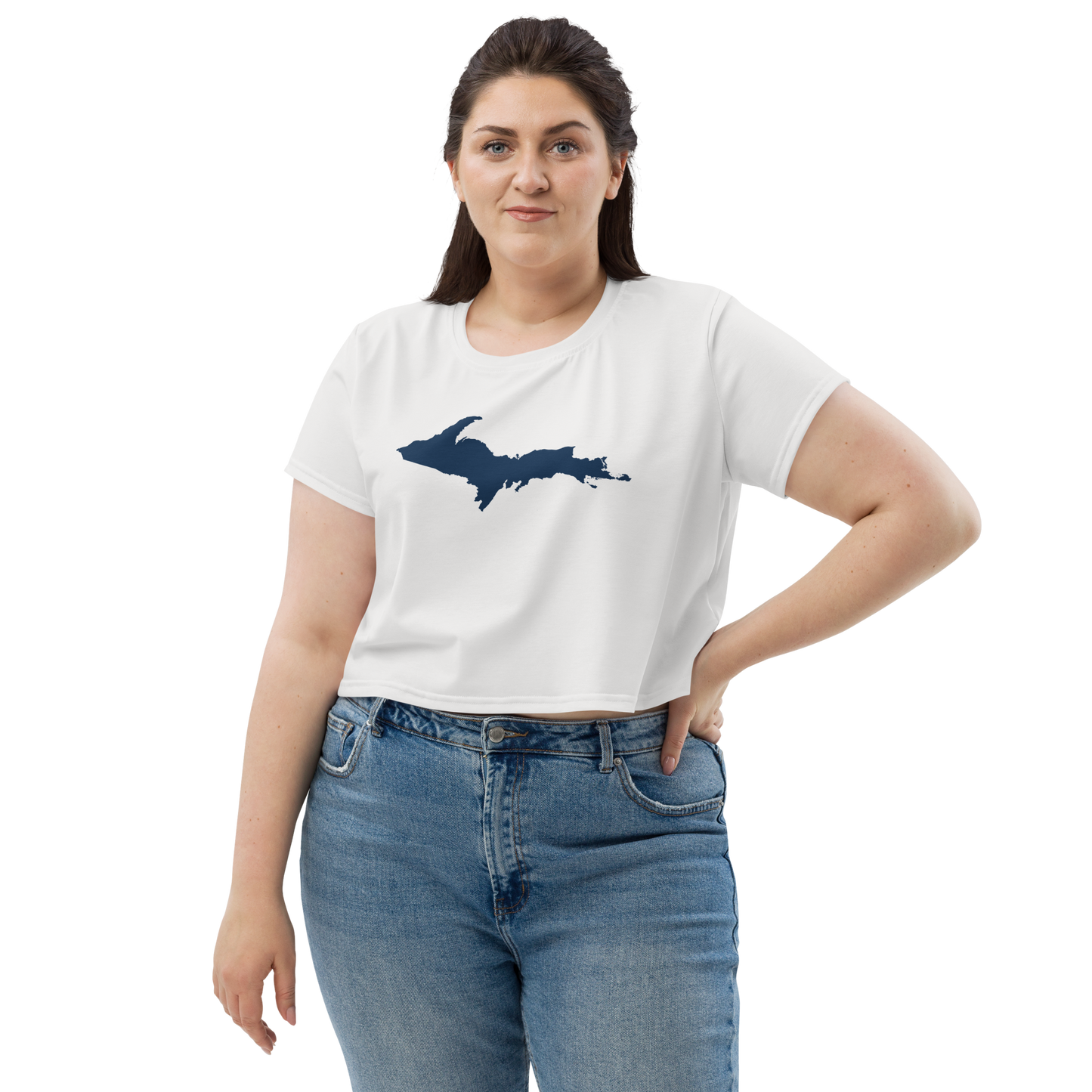 Michigan Upper Peninsula Crop Top (w/ UP Outline) | Sporty - Birch Bark White