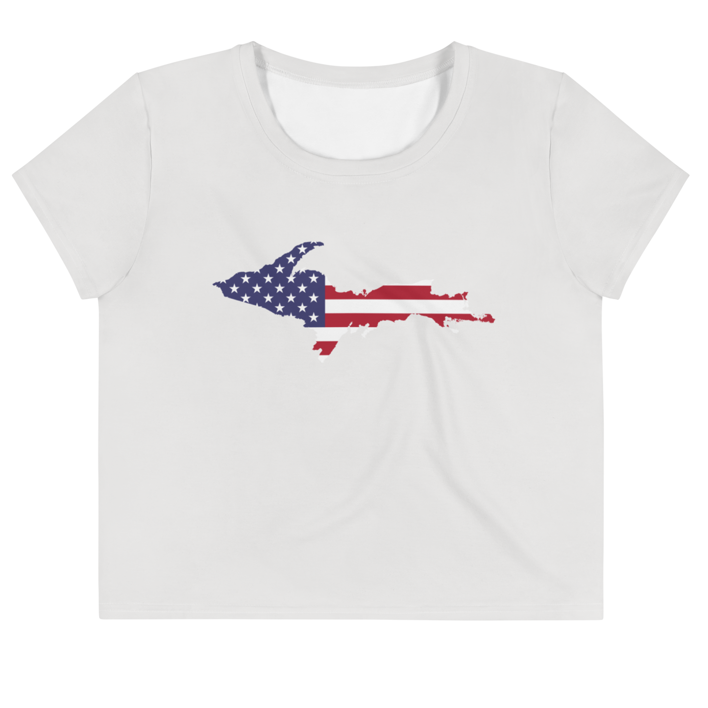 Michigan Upper Peninsula Crop Top (w/ UP USA Flag) | Sporty - Birch Bark White