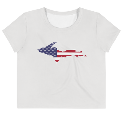 Michigan Upper Peninsula Crop Top (w/ UP USA Flag) | Sporty - Birch Bark White