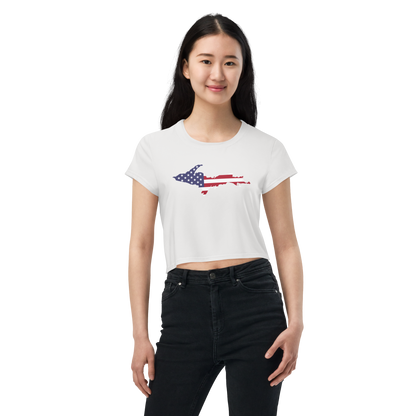 Michigan Upper Peninsula Crop Top (w/ UP USA Flag) | Sporty - Birch Bark White