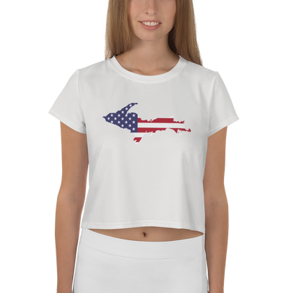 Michigan Upper Peninsula Crop Top (w/ UP USA Flag) | Sporty - Birch Bark White