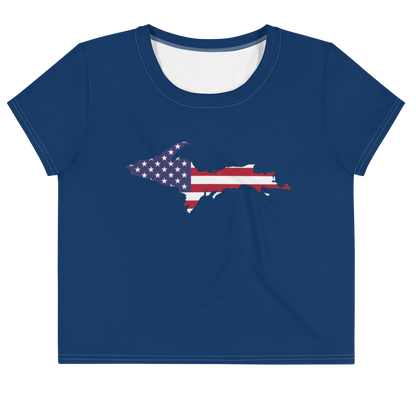 Michigan Upper Peninsula Crop Top (w/ UP USA Flag) | Sporty - Old Glory Blue