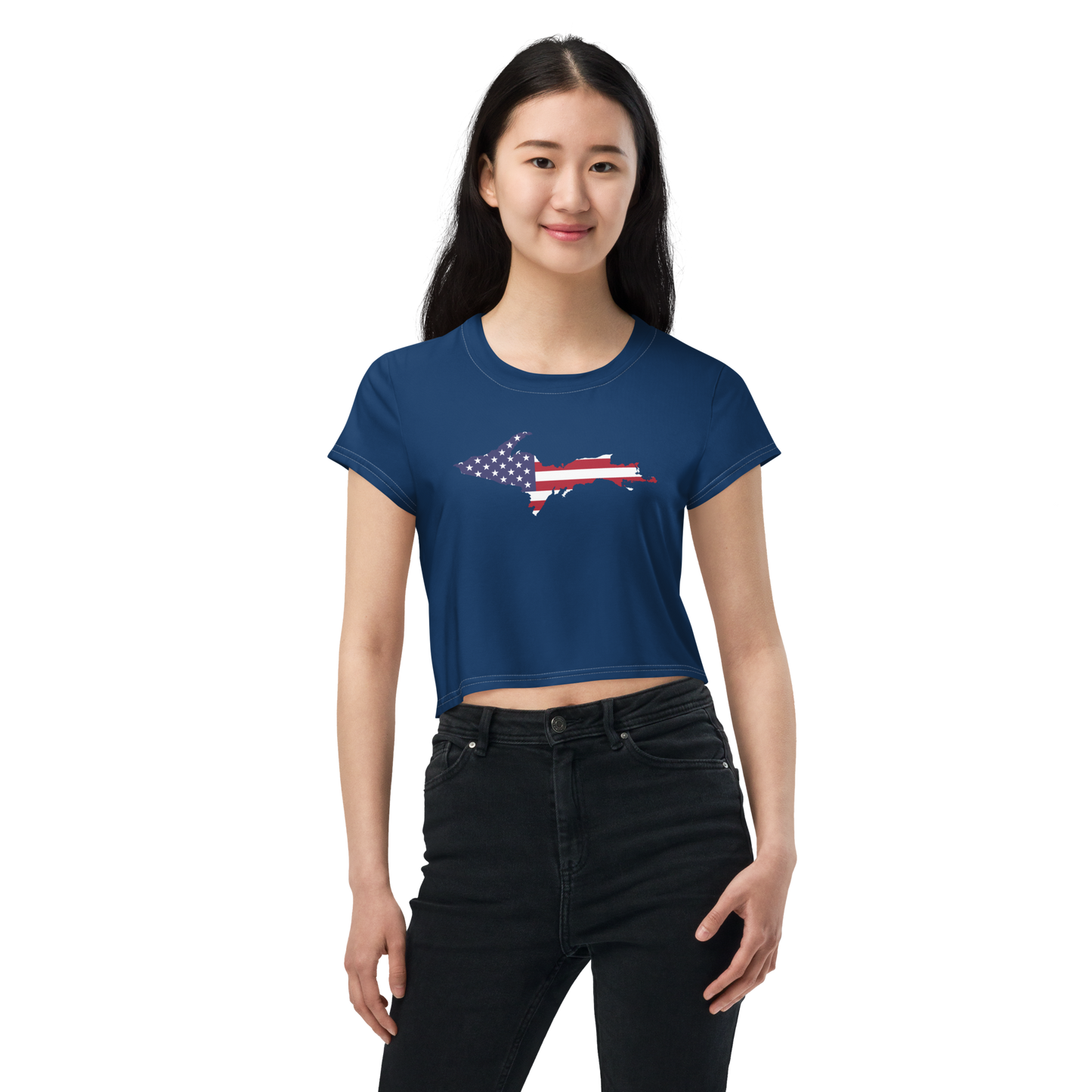 Michigan Upper Peninsula Crop Top (w/ UP USA Flag) | Sporty - Old Glory Blue