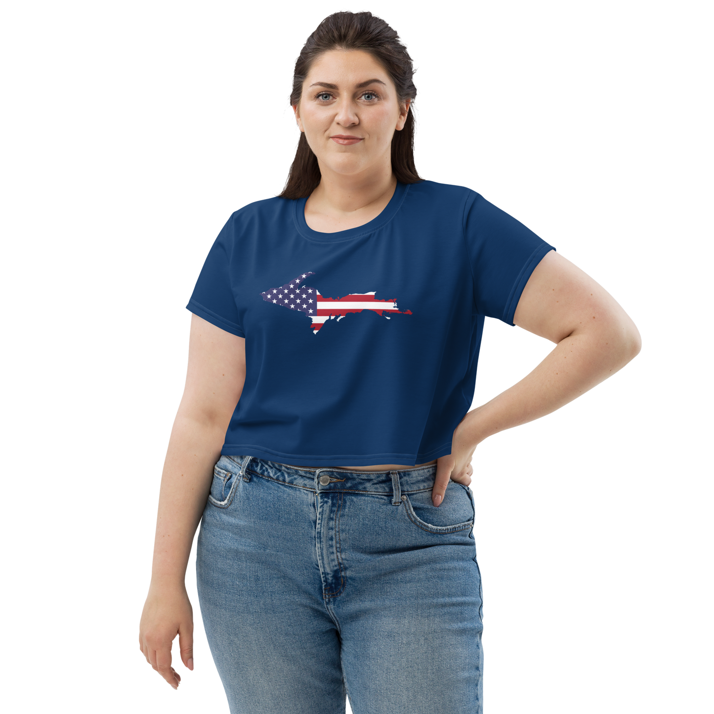 Michigan Upper Peninsula Crop Top (w/ UP USA Flag) | Sporty - Old Glory Blue