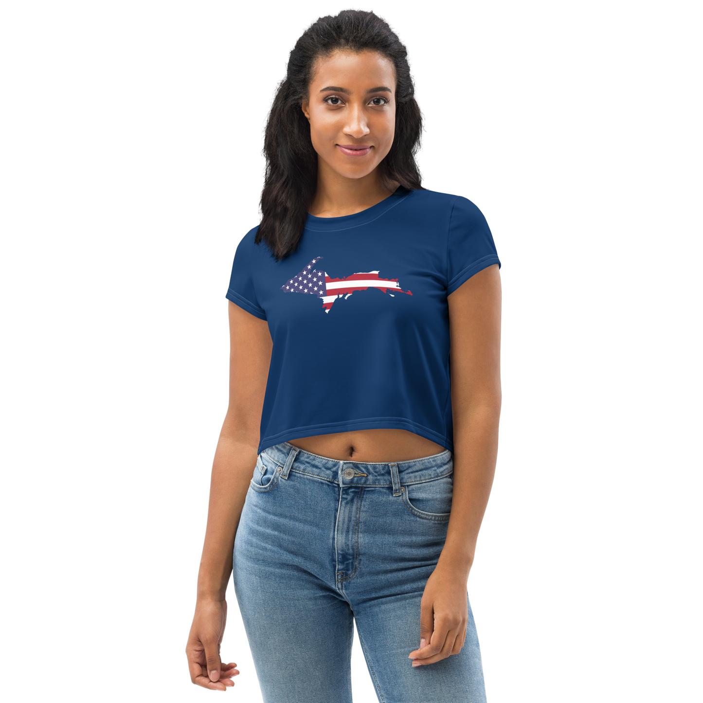 Michigan Upper Peninsula Crop Top (w/ UP USA Flag) | Sporty - Old Glory Blue