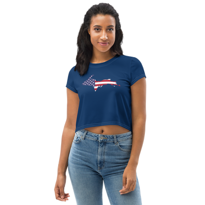 Michigan Upper Peninsula Crop Top (w/ UP USA Flag) | Sporty - Old Glory Blue