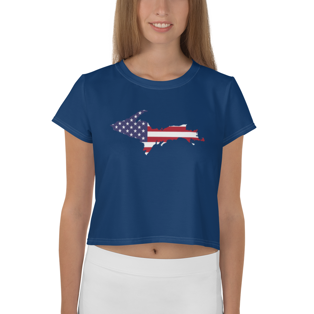 Michigan Upper Peninsula Crop Top (w/ UP USA Flag) | Sporty - Old Glory Blue