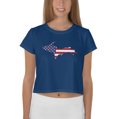 Michigan Upper Peninsula Crop Top (w/ UP USA Flag) | Sporty - Old Glory Blue