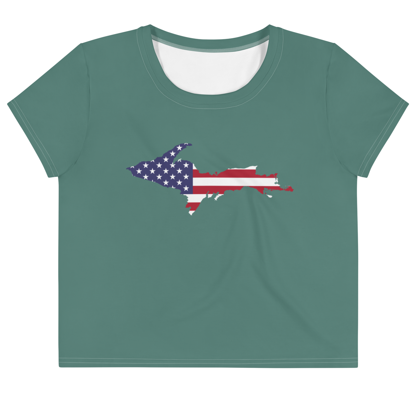 Michigan Upper Peninsula Crop Top (w/ UP USA Flag) | Sporty - Copper Green