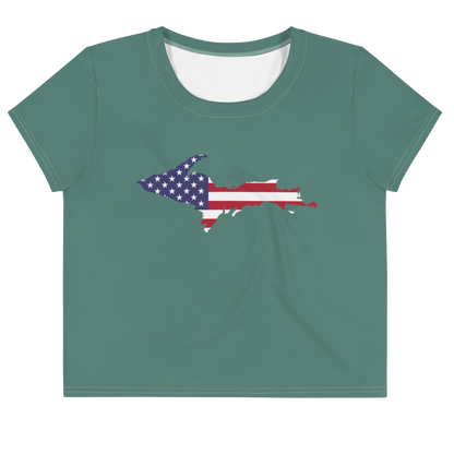 Michigan Upper Peninsula Crop Top (w/ UP USA Flag) | Sporty - Copper Green