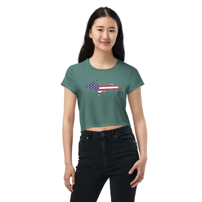 Michigan Upper Peninsula Crop Top (w/ UP USA Flag) | Sporty - Copper Green