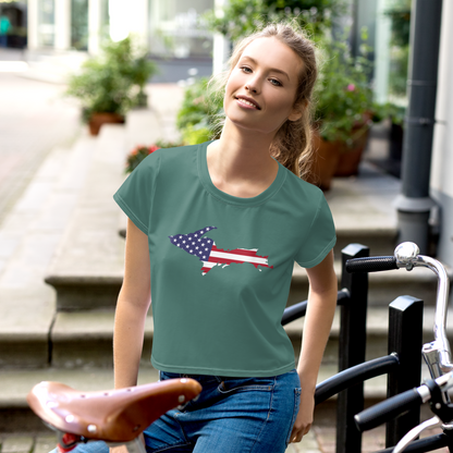 Michigan Upper Peninsula Crop Top (w/ UP USA Flag) | Sporty - Copper Green