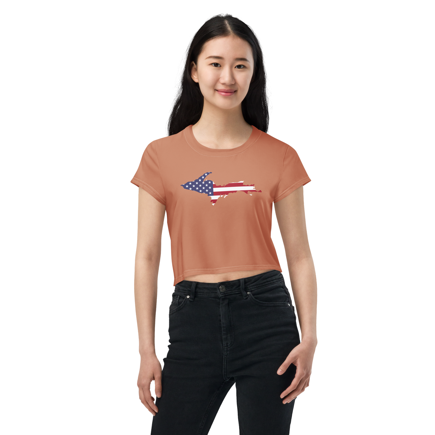 Michigan Upper Peninsula Crop Top (w/ UP USA Flag) | Sporty - Copper Color