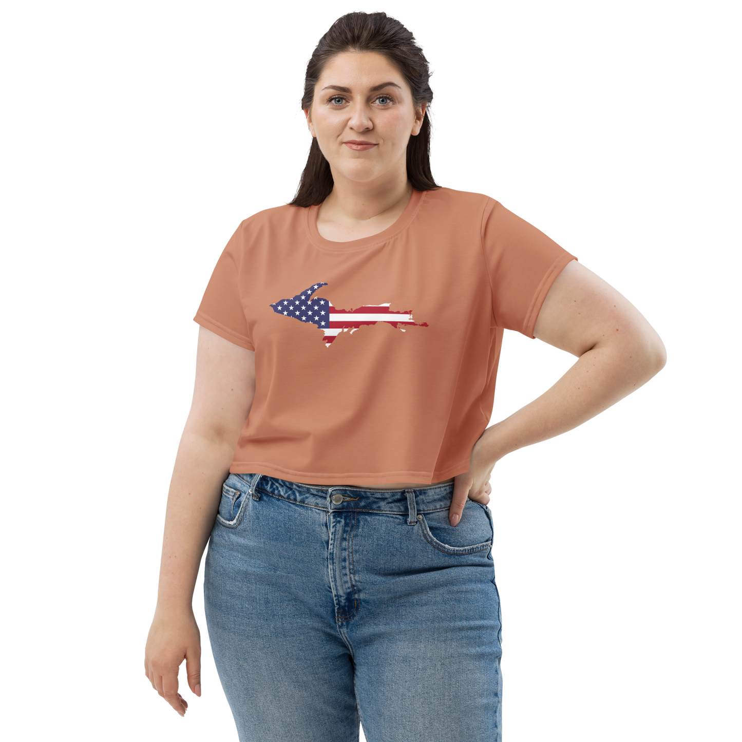 Michigan Upper Peninsula Crop Top (w/ UP USA Flag) | Sporty - Copper Color