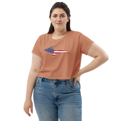 Michigan Upper Peninsula Crop Top (w/ UP USA Flag) | Sporty - Copper Color