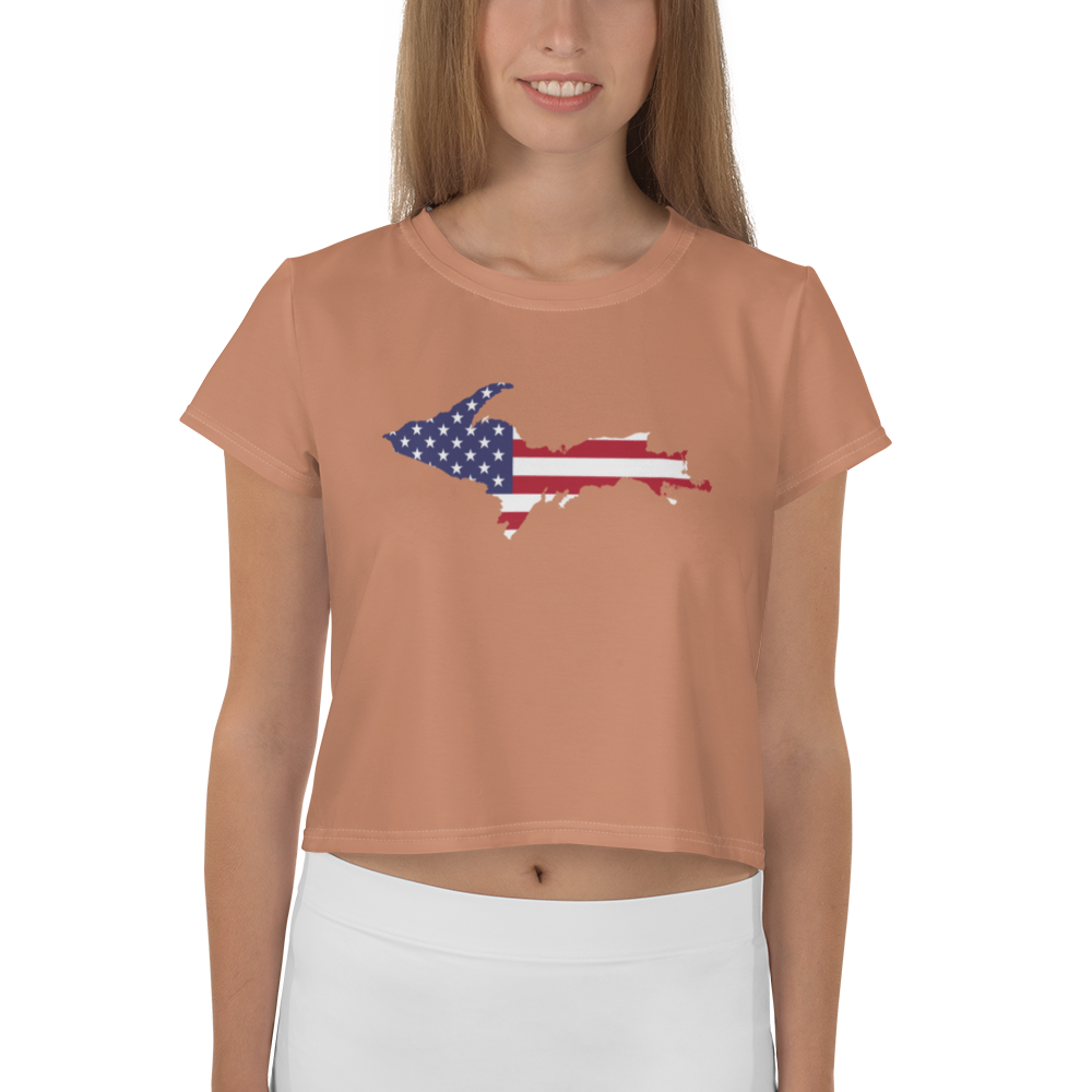 Michigan Upper Peninsula Crop Top (w/ UP USA Flag) | Sporty - Copper Color