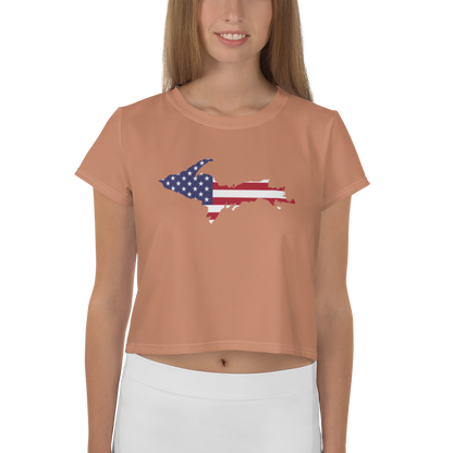 Michigan Upper Peninsula Crop Top (w/ UP USA Flag) | Sporty - Copper Color