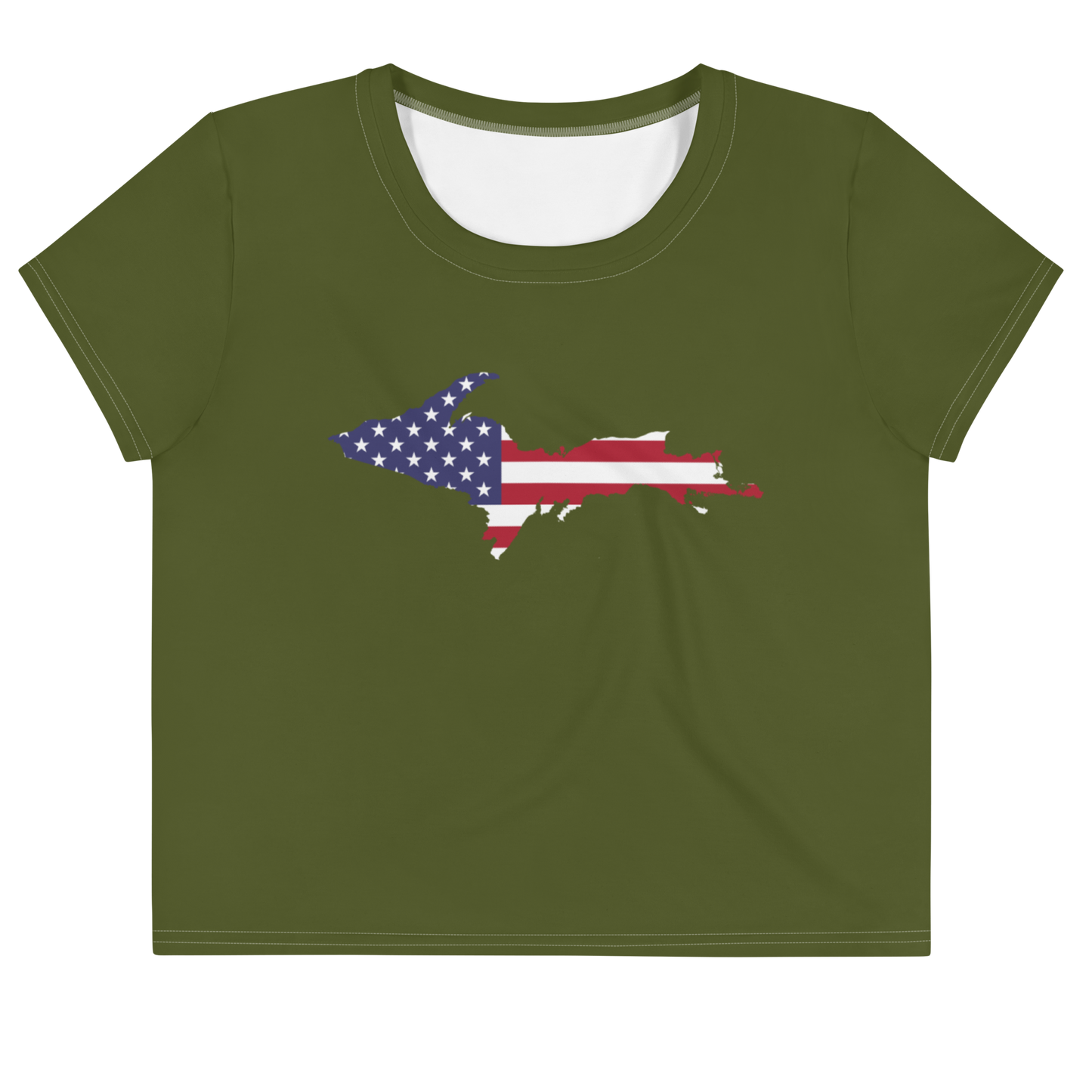 Michigan Upper Peninsula Crop Top (w/ UP USA Flag) | Sporty - Army Green