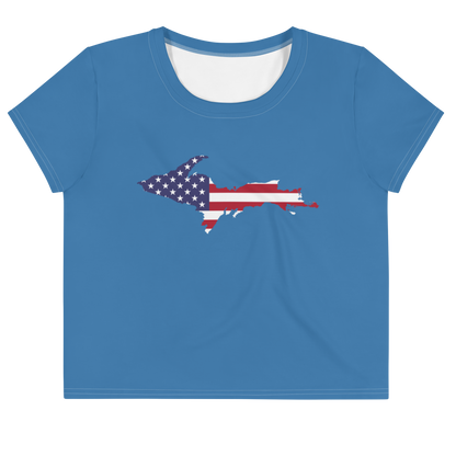 Michigan Upper Peninsula Crop Top (w/ UP USA Flag) | Sporty - Lake Superior Blue